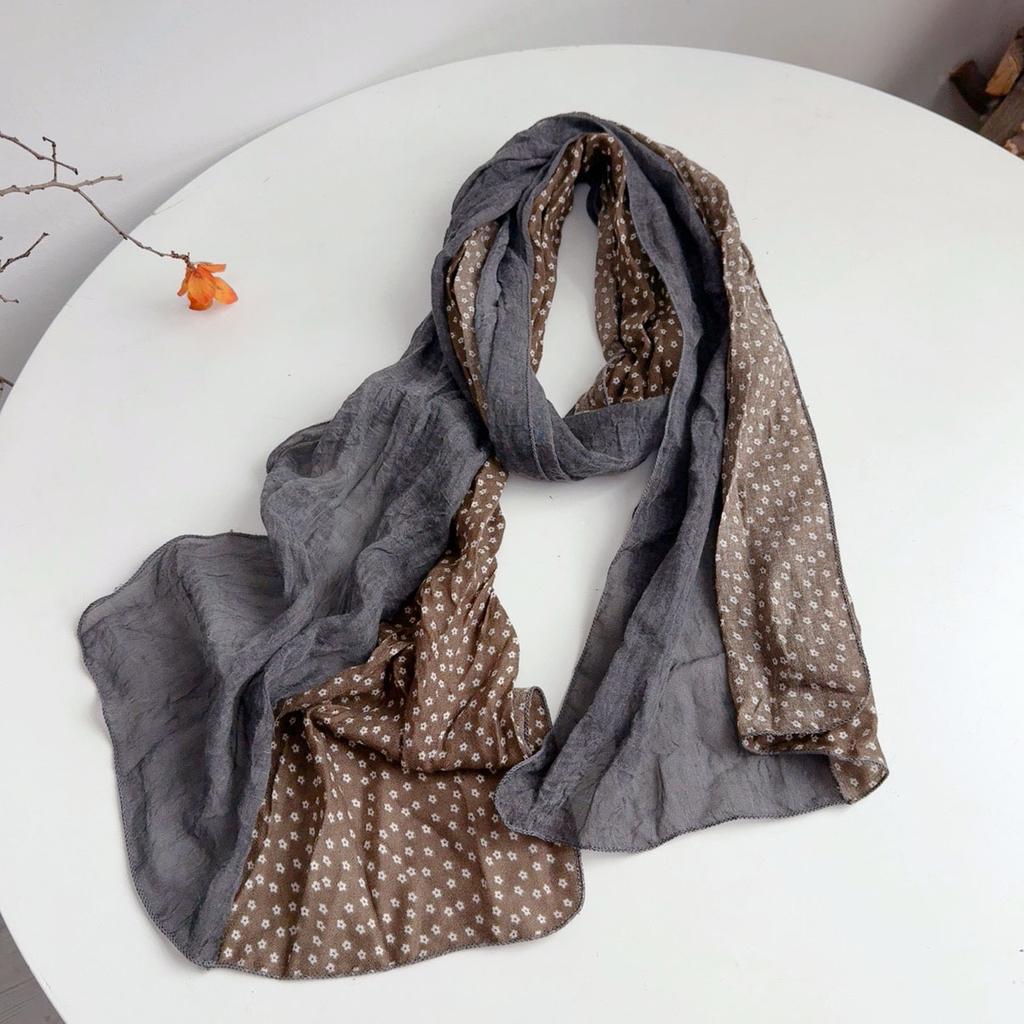 Retro Floral Long Cotton Scarf Soft Neck Protection Warm Shawl Head Wrap Multi-Functional Flower Printed Scarves For Women