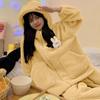 Coral Velvet Pajamas Winter Women Flannel Thickened Fleece Lined Cute Nightclothes Female Hooded Solid Color Zipper Homewear