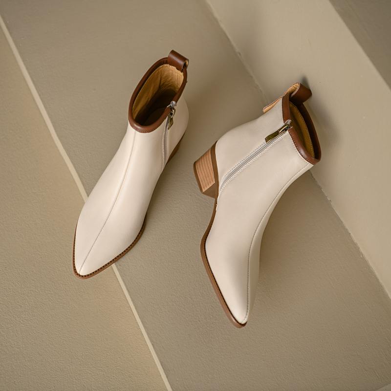 Krazing Pot Full Grain Leather Autumn Winter Shoes Med Heels Chelsea Boots Round Toe Keep Warm Zipper Mixed Color Ankle Boots