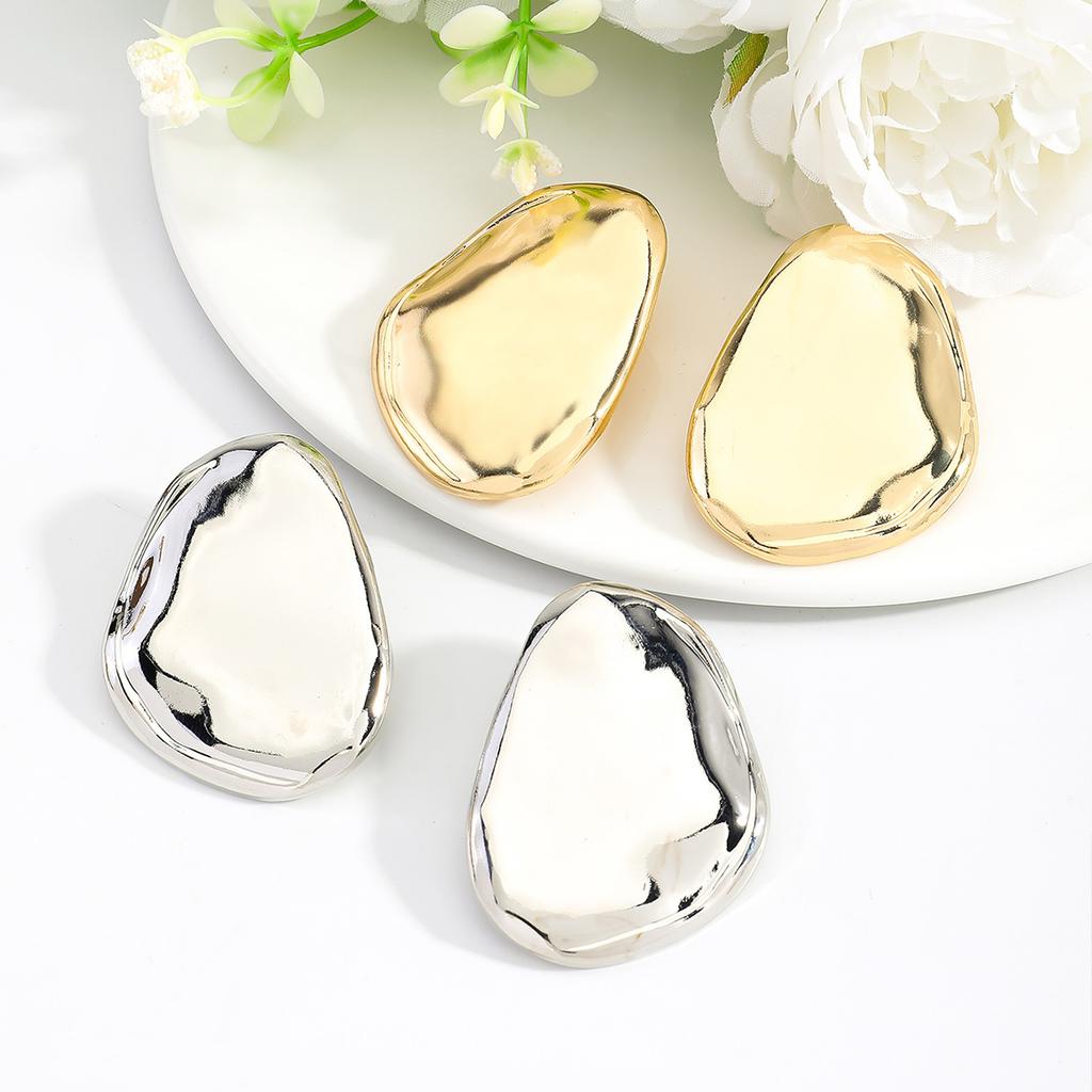 New geometric glossy stud earrings personalized fashion irregular earrings trend versatile daily metal earrings women