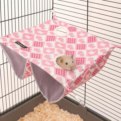 Cartoon Pattern Hanging Ferret Hammock Waterproof Breathable Hamster Nest Multi-Sided Opening Double Layer Hammock For Pet Cage