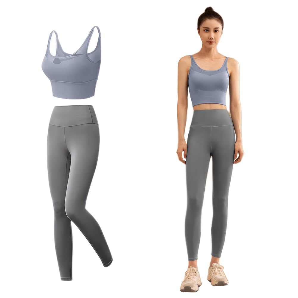 

Yoga Wear Set and Slim Thin Shoulder High Waist Yoga Tummy Mesh Training Gym Wear A8158 [Karsaer] Women s (Top Bottom) - Fit, Straps, Pants, Tights,