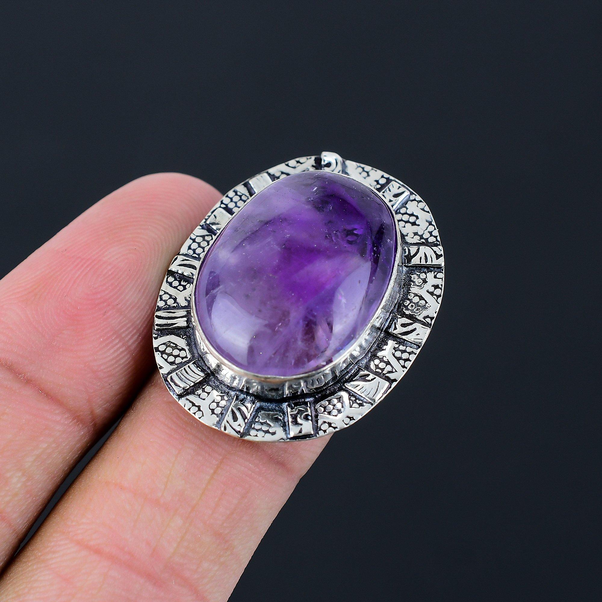 Oval Star Amethyst Gemstone 925 Silver Promise Solitaire Ring Jewelry Size 8.5 8.5