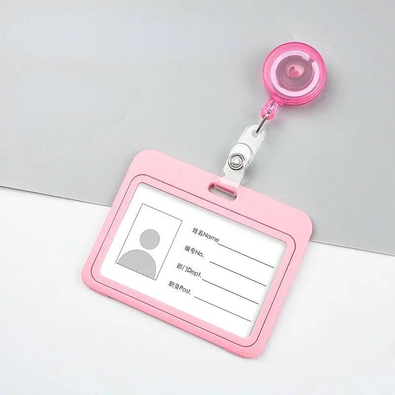 1Set Retractable Badge Holder Reel Staff Nurse Plastic Working ID Name Tag Holder Student Bus Pass Card Cover Case ID Sleeve