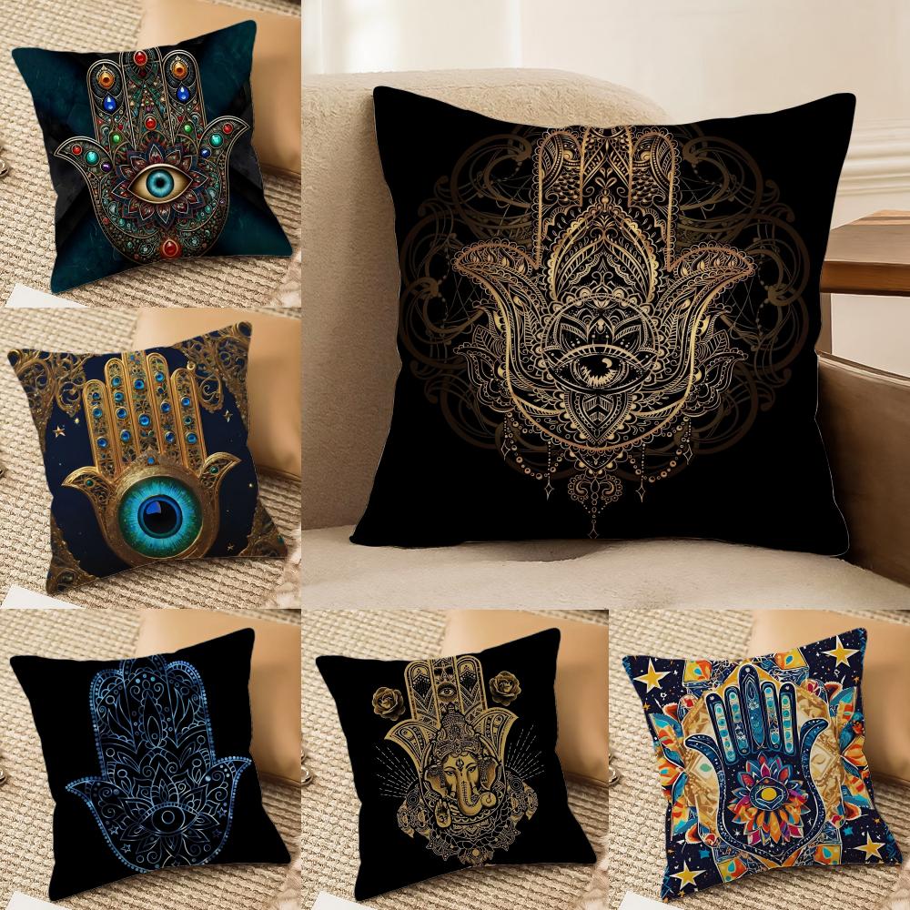 Beautiful Mysterious Style HamsaA Cushion Cover Silky Elegant Comfort Sofa Bed Invisible Zipper Beach Pillowcase