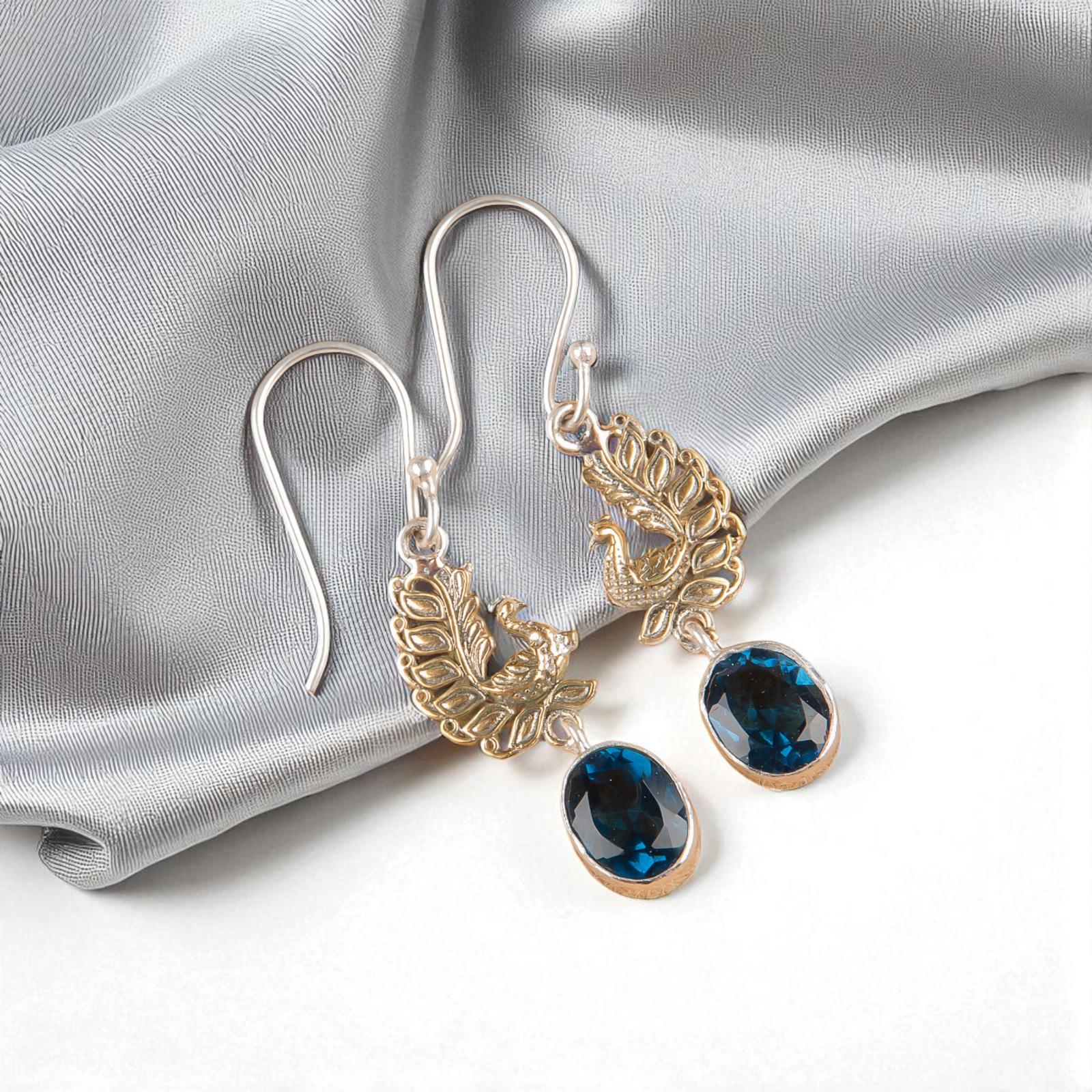 

Лондонский голубой топаз драгоценный камень 925 стерлинговое серебро ручная работа ювелирные изделия серьги 1,8 EE-88-2