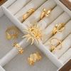 8 Pcs/Set Bohemia Sun Starfish Shell Open Rings for Women Trendy Punk Geometric Gold Color Knuckle Joint Ring Beach Jewelry Gift