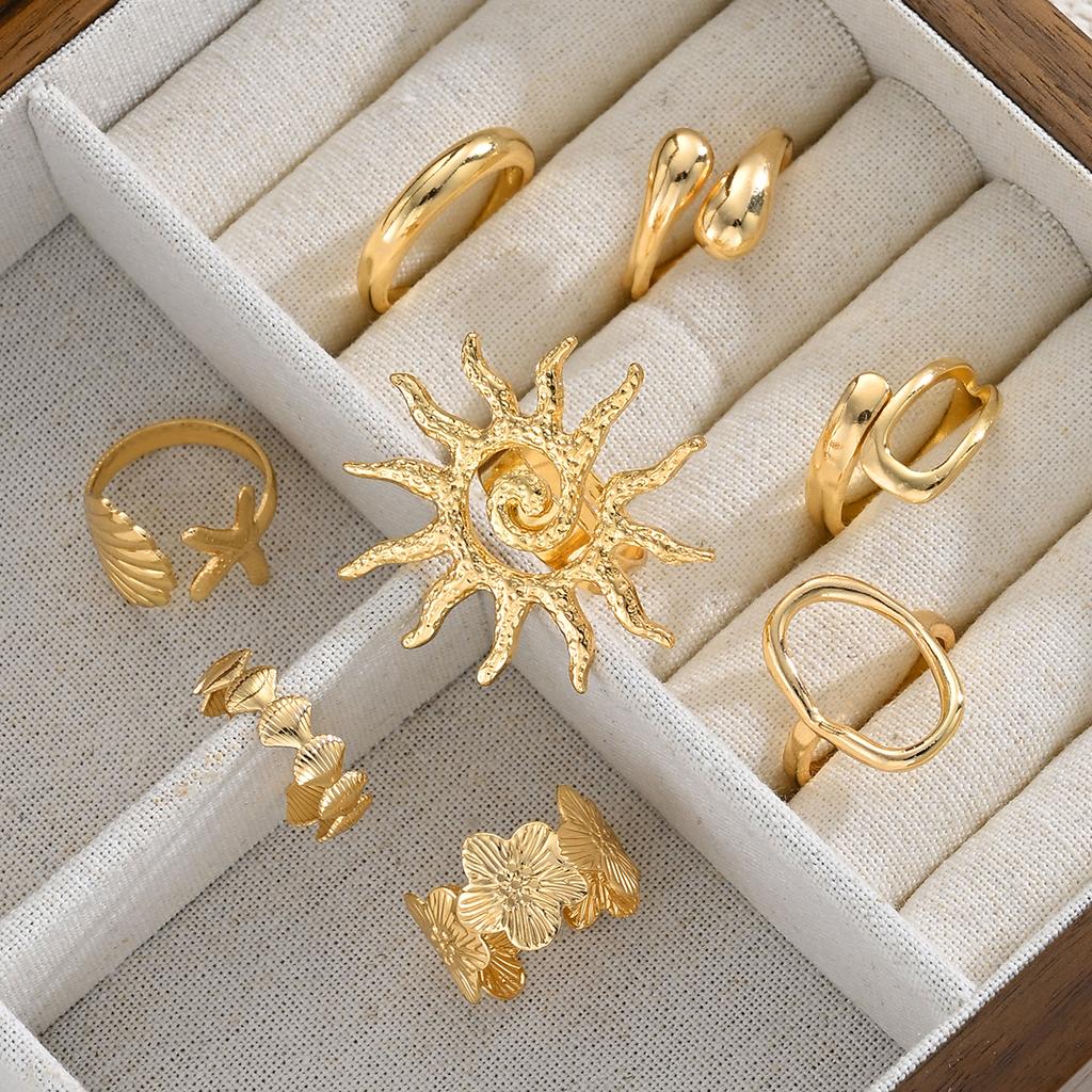 8 Pcs/Set Bohemia Sun Starfish Shell Open Rings for Women Trendy Punk Geometric Gold Color Knuckle Joint Ring Beach Jewelry Gift