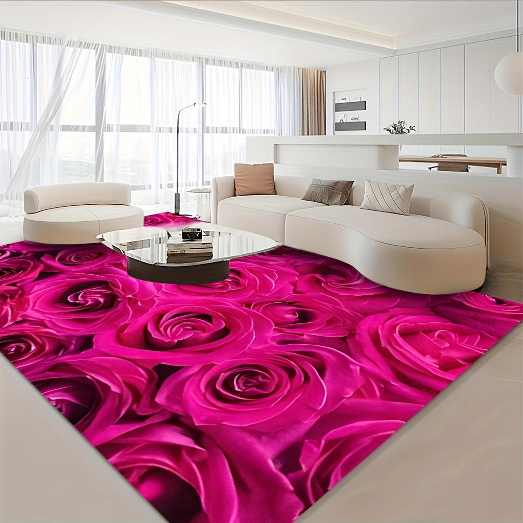 1pc Ins‑Style Rose Pattern Area Rug, Washable, Non‑Slip, Soft Comfortable And Durable, Easy To Clean, Versatile Home Indoor