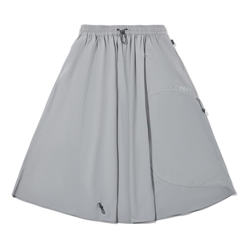 

Li Ning X Takashiya Коллаборация Спортивная Минималистичная Однотонная Свободная Повседневная Длинная Юбка Женские юбки Серый ASKV314-1