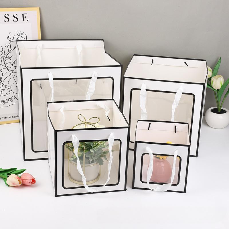 New Creative Convenient Handbag High Quality Durable Foldable Gift Box with Transparent Window Wedding Birthday Gift Bag