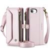 Per iPhone 17e 16e Custodia Portafoglio a Tracolla Blocco RFID Pelle PU Copertura Magnetica a Flip Porta 7 Carte Tasca con Zip Tracolla