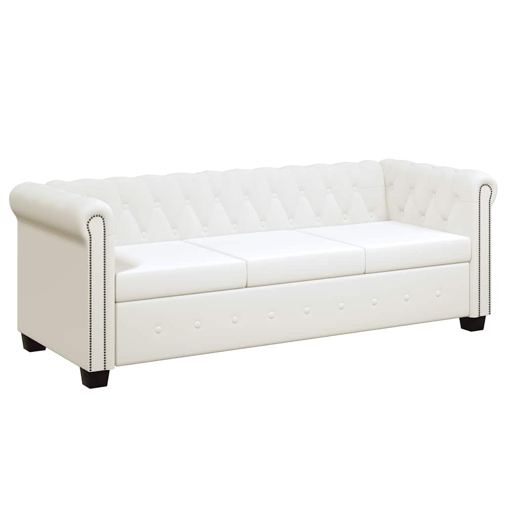 Chesterfield Sofa Set 2 Seater and 3 Seater In White Faux Leather