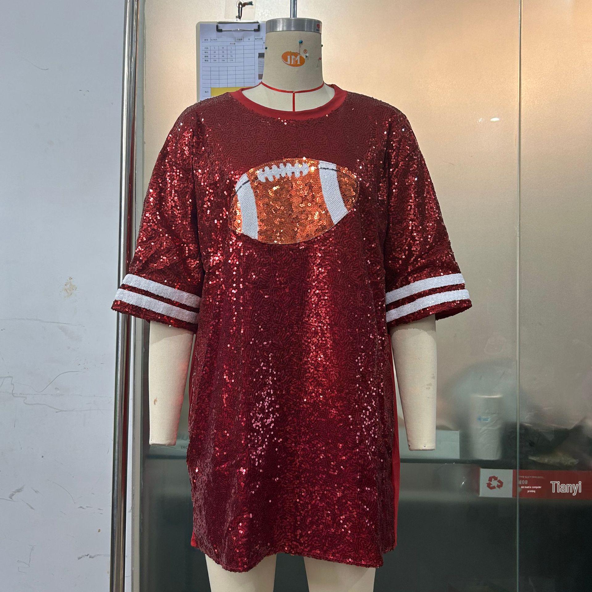 

Sequin Casual Sports Cheerleading Rugby Top - Women s Fashion Long T-Shirt 3604 Large