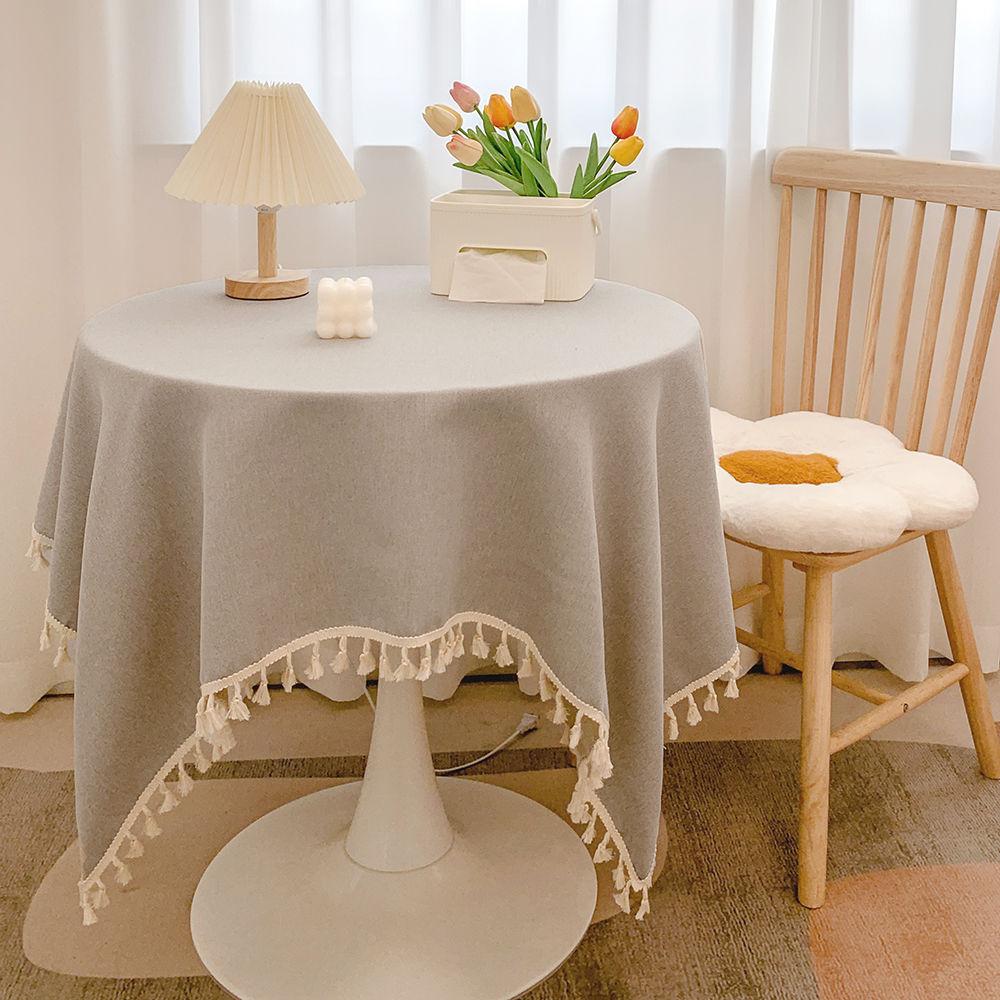 High-End Light Luxury Fabric Cotton And Linen Fringed Japanese Round Table Dining Table Tablecloth Long Tablecloth