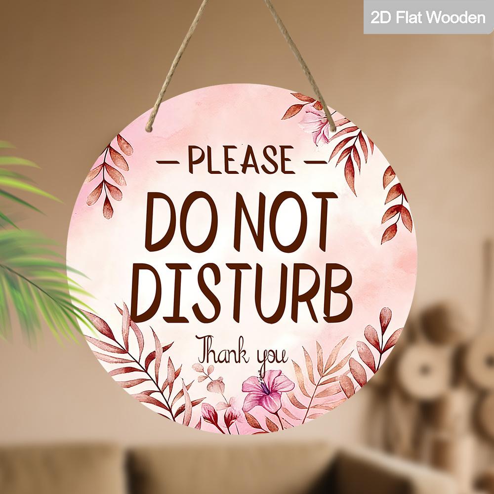 2D Flat "Please Do Not Disturb" Round Wooden Hanging Sign, Boho Watercolor Floral Design, Privacy Door Sign for Bedroom, Home Office & Guest Room