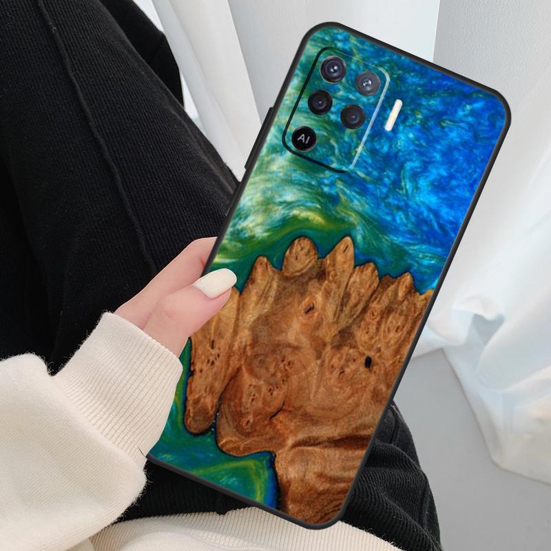 Hybrid Wood Resin Case For Oppo A17 A57 A77 A40 A78 A54 A74 A94 A76 A16 A96 A18 A60 A80 A38 A58 A98 A15 A5 Pro