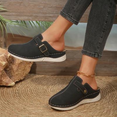 Women's Shoes Baotou Women's Slippers Fashion Belt Buckle Casual Slippers Women Summer Plus Size Solid Flat Slippers