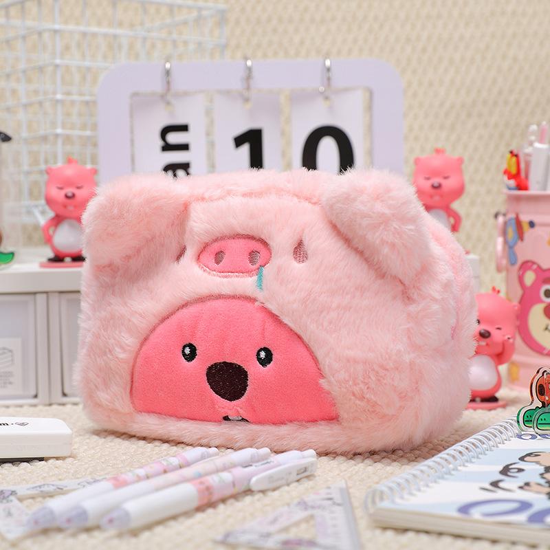 Cartoon Plush Pencil Bag For Student Kawaii Storage Bag For Pen Cosmetic Brush Marker Pen Large Capacity Pen Case School Supply