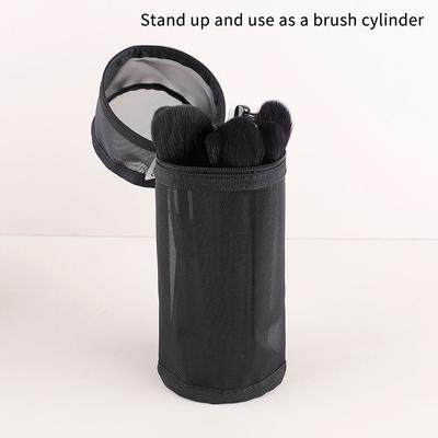 Mesh Dual-Use Makeup Brush Storage Bag Portable Brush Case Simple Large Capacity Brush Bucket Holder Travel Stand-Up Pouch