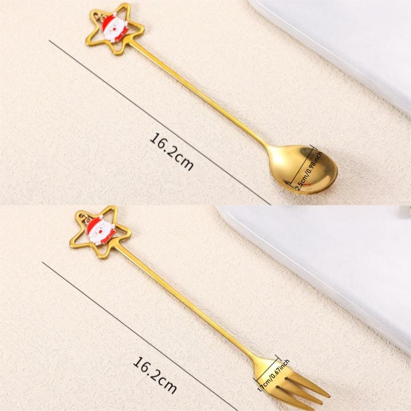 Christmas Dessert Spoon Fork Stainless Steel Cartoon Lovely Santa Gingerbread Man Afternoon Tea Coffee Spoon Fork Christmas Gift