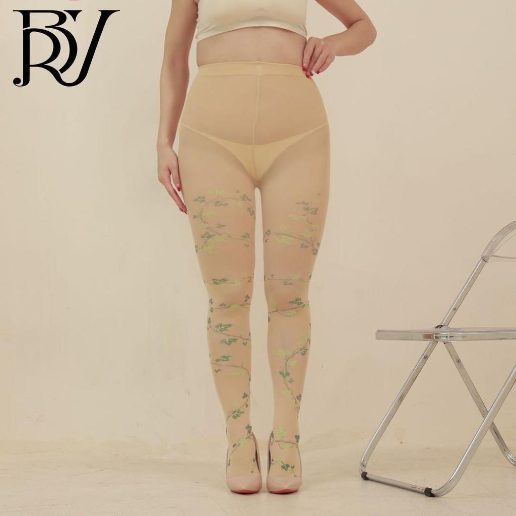 120D Glitter Powder Plus-Size Vine Pattern Pantyhose - Nude Spring/Autumn Fit