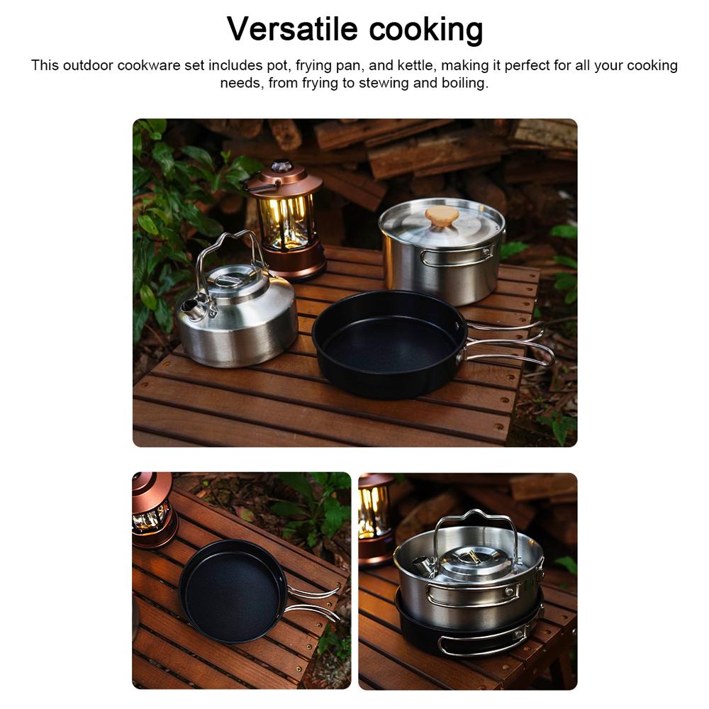 Camping Hiking Cookware Set Outdoor Portable Picnic Cookware Kit Stainless Steel Pot Frying Pan