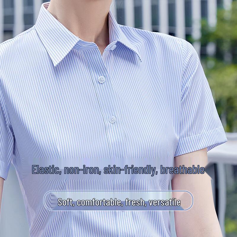 Trueman Women s Blue Striped Wrinkle-Resistant Business Shirt 5XL