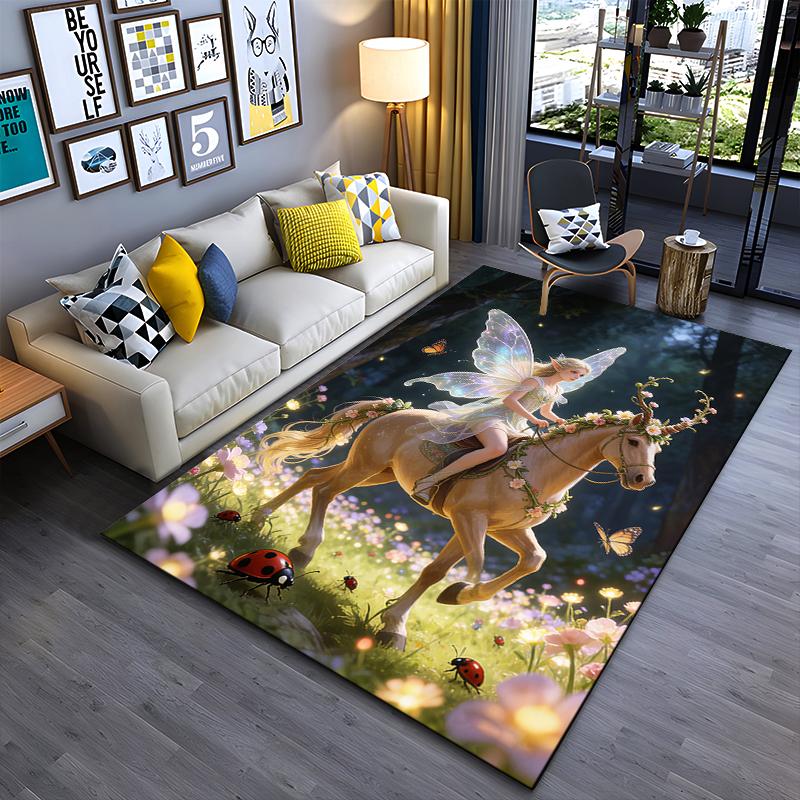 Fairy Tale Carpet with Enchanted Horse and Butterfly Design Suitable for use as an anti-slip for living room bedroom sofas