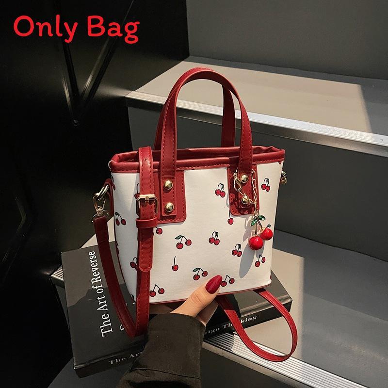 Cherry Handbag Water Bucket Pu Fashion Tote With Zipper Closure For Daily Use