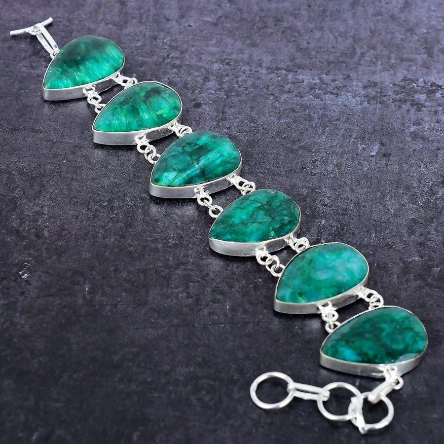 Natural Skota Emerald Gemstone Handmade 925 Sterling Silver Bracelet 7-8" V1W57