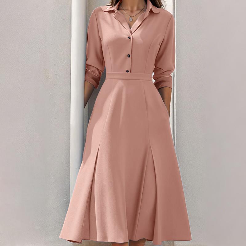 

ZANZEA Women Casual Turn Down Collar Solid Color Long Sleeve Dress 2XL рожевий