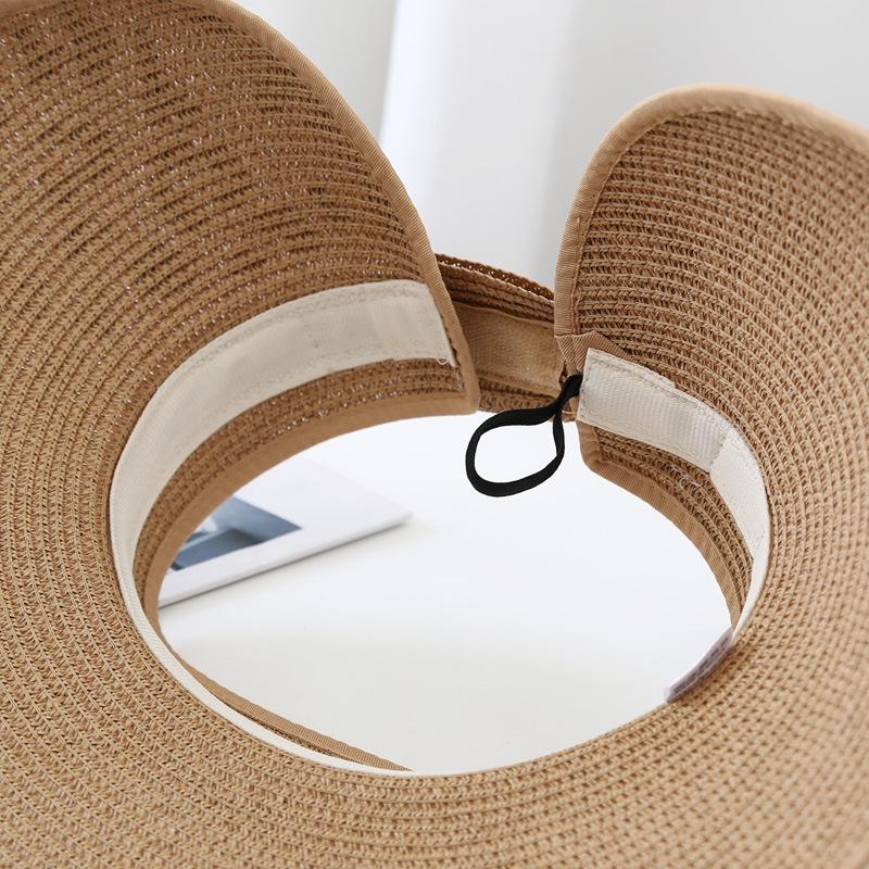 Spring and Summer Fashion Female Leopard Print Empty Top Straw Hat Sunscreen Sun Hat Paper Woven Grass Bow Large Edge Adjustable Sun Hat