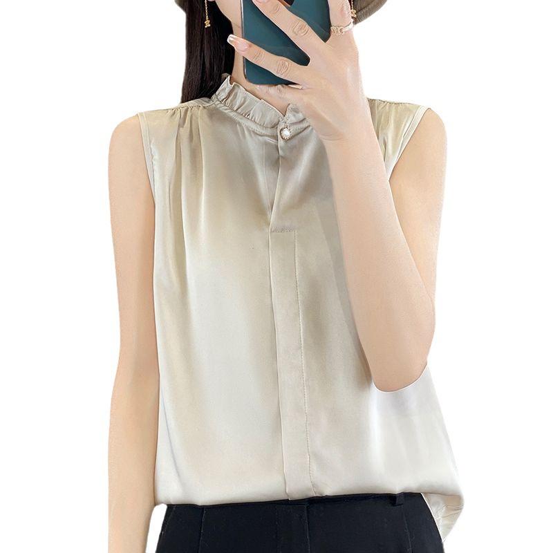 Women's Sleeveless Stylish Top with Wood Ear Trim - Flattering and Versatile Fashion for a Slimmer Look