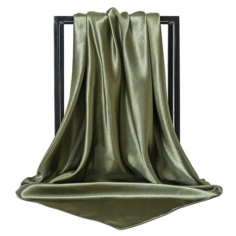 90cm Solid Colors Neckerchief Hijab Scarf For Women Silk Satin Headband Hair Scarves Female Square Shawls Head Scarfs For Ladies
