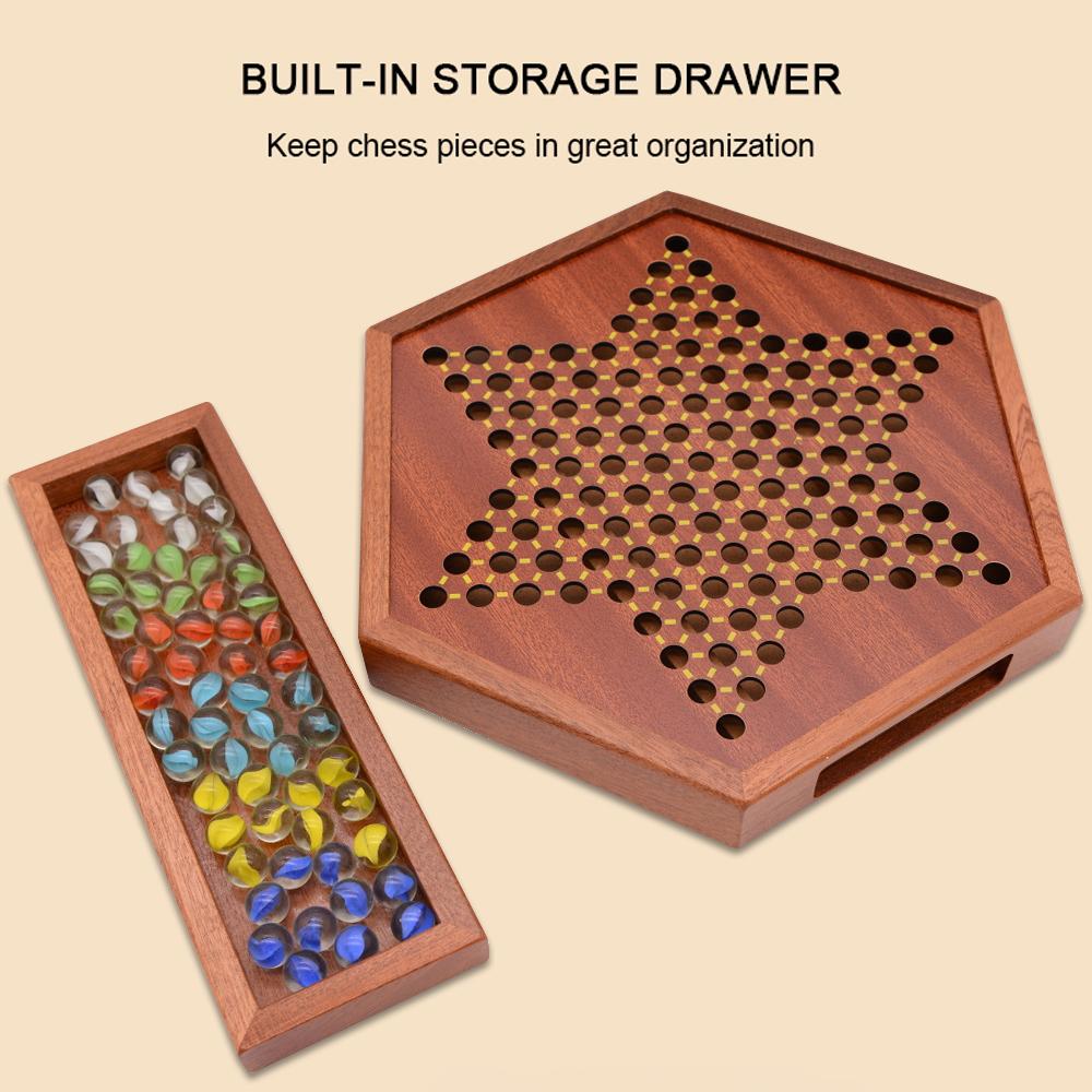 

Wooden Chinese Checkers Set with Storage Drawer Children Adults Chess Board Game
