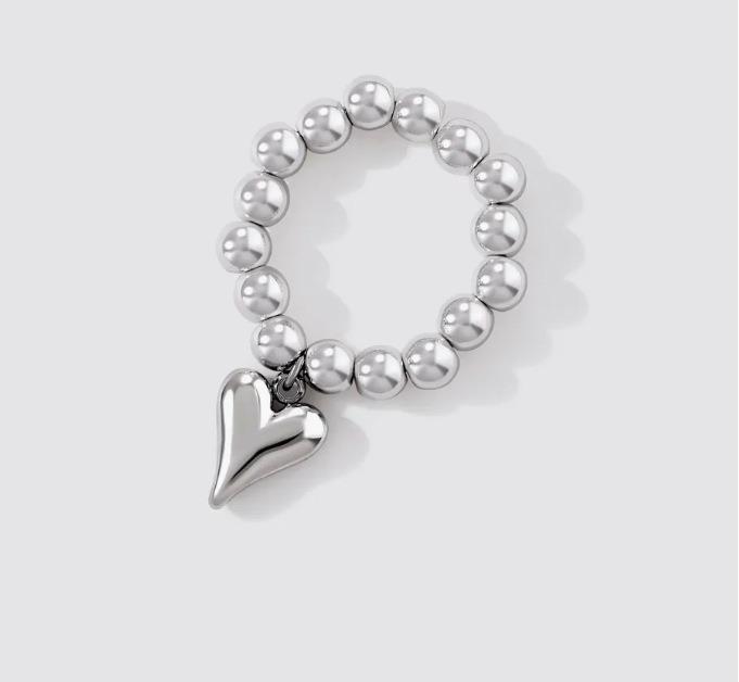 Stainless Steel Heart Ring for Women - Personalized Versatile Beaded Elastic Ring