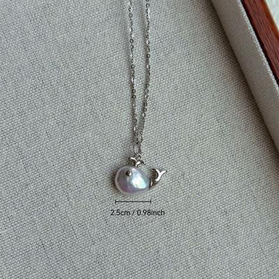 Pearl Baroque Whale Necklace Color Preserved Marine Life Pendant Clavicle Chain Birthday Gift Small Fish Studs Earrings Women