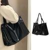 Large Capacity PU Leather Shoulder Bag College Student Large Handbag Black Tote Bag  Girls Gift