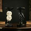 Hars Kraai Kandelaar Halloween Kandelaar Decoratie, Gotische Raaf Schedel Houder, Spookachtige Decoratie voor Huis Kandelaar Standaard Tafelblad Mat Zwart