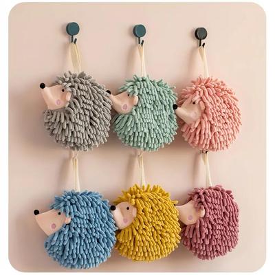 Chenille Fuzzy Ball Hand Towels Hedgehog Cartoon Towels Absorbent Funny Hanging Hand Drying Towel with Loop for Bathroom Kitchen