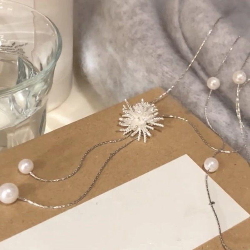 Elegant Long Tassel Clavicle Necklace with Round Bead Firework Design for Women