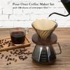 Pour Over Coffee Maker Set, 20oz/600ml Borosilicate Glass Carafe with 100 Pcs V02 Paper Filter, Walnut Handle & Glass Lid