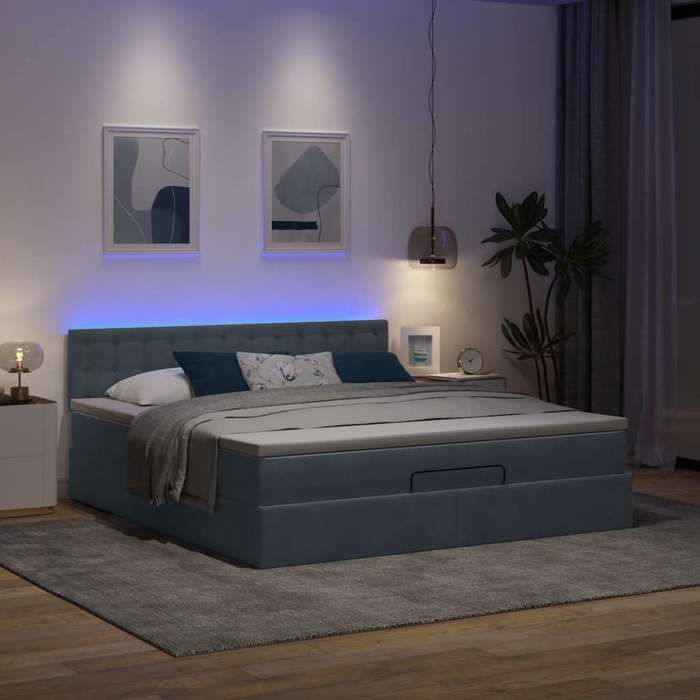 VidaXL Ottoman Bed Frame with Mattress Dark Grey 160x200 Cm Velvet 3312777