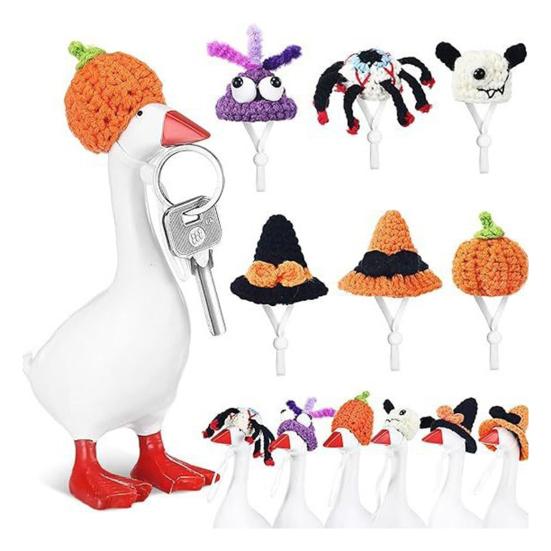 1 Set Goose Statue Mini Knitted Hat with Adjustable Strap Desktop Goose Crochet Cap