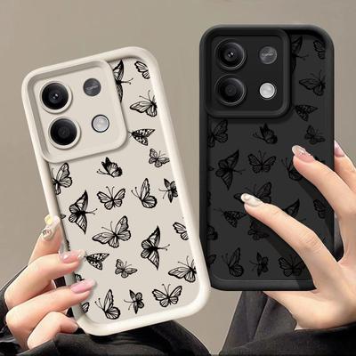 Modische schwarze Schutzhülle mit Schmetterlingsmuster für Xiaomi 13T 11T Pro Poco F6 X6 Redmi Note 13 12 11 Pro 10, mattierte, stoßfeste Telefonabdeckung aus weichem Silikon