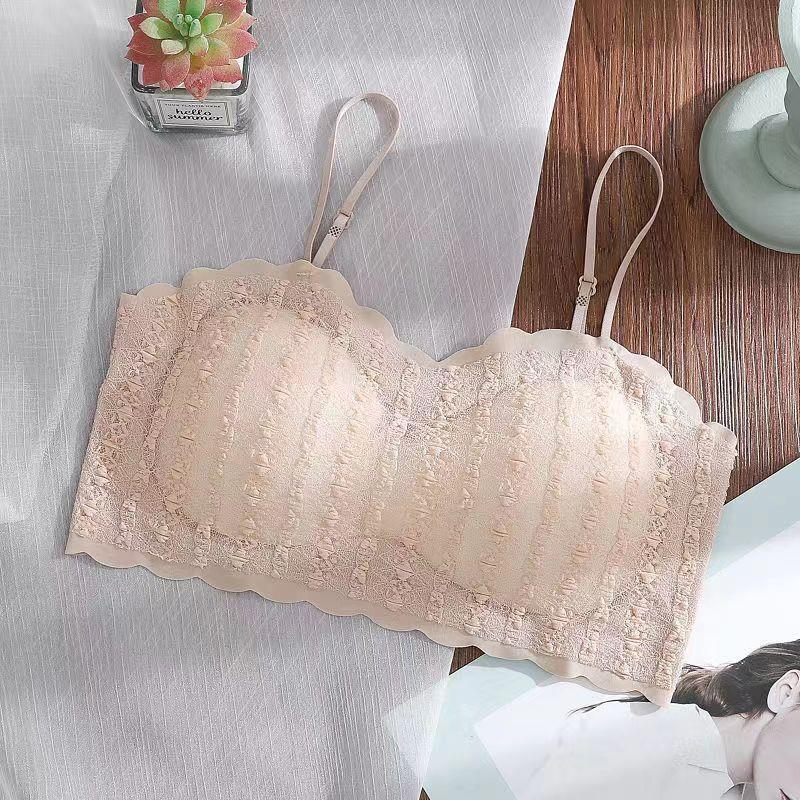 

French Lace Backless Adjustable Camisole Top, Women s Seamless Strap Vest with Chest Pad One Size (80-120 cm)