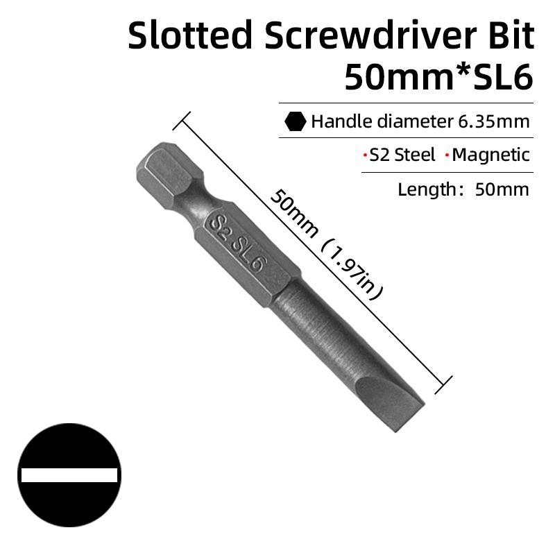 50/100mm 2.0-6.0mm Flat Head Screwdriver Bits Set Magnetic Tip Slotted Screwdriver Drill 1/4 Inch Hex Shank Hand/Electric Tools