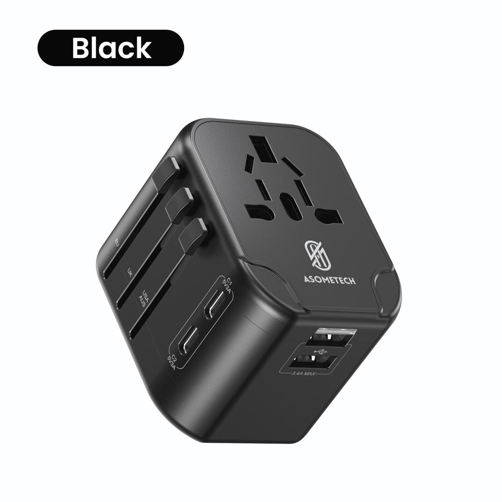 Adapter Podróżny Uniwersalny 5 w 1 Międzynarodowa Wtyczka Zasilająca z 2 USB-C 2 USB-A Światowa Ładowarka Ścienna dla Wtyczek USA EU UK AUS
