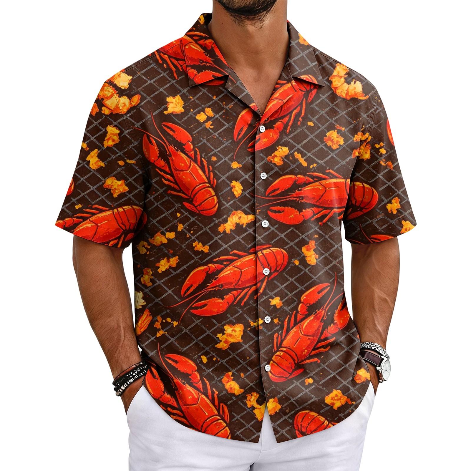 Men s Hawaiian Print Cuban Collar Short Sleeve Summer Shirt L
